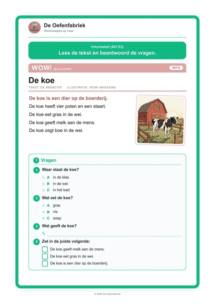 Voorbeeld van het werkblad "Informatief"
